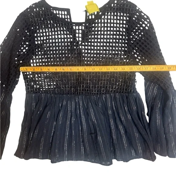 Maeve Anthropologie Alameda Beaded Bell Sleeve Peplum Blouse Size 8 Black - Picture 9 of 10